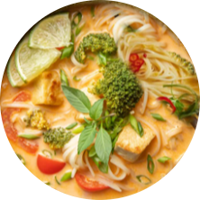 Reisbandnudeln-Curry mit Bio-Tofu (vegetarisch-scharf)